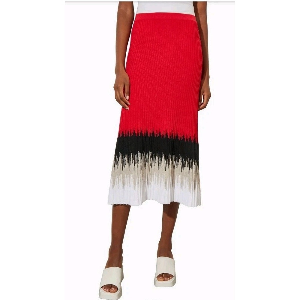 Ming Wang Ribbed Ombre Midi Knit Skirt Red Black Women Size Large $235